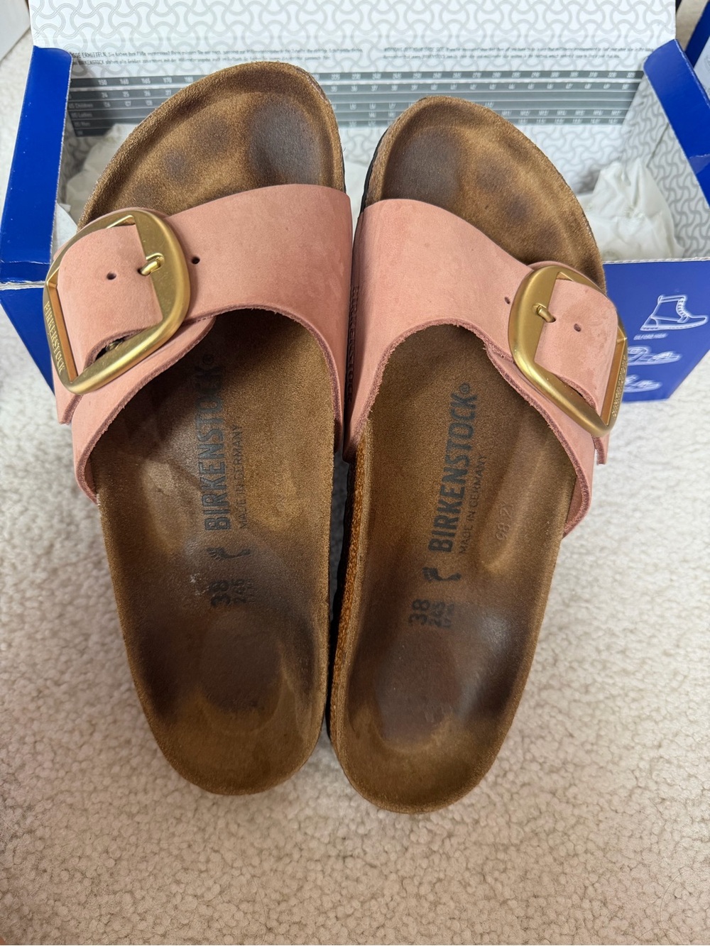 Birkenstock Madrid Single Strap Sandal in Dusty Pink with Gold Buckle
